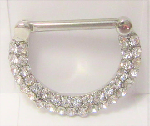 Surgical Steel Loaded Clear Crystal Half Hoop Nipple Straight Barbell 14 gauge - I Love My Piercings!