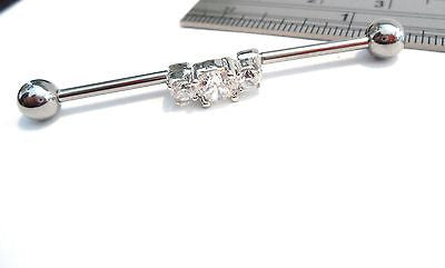 Surgical Stainless Steel Industrial Straight Crystal Barbell 14 gauge 14g - I Love My Piercings!