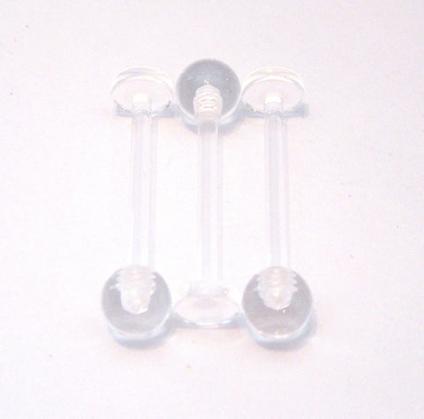 3 Bioplast Clear Plastic PTFE Tongue Barbell Hospital Retainers Ball Flat Bottom 14 gauge - I Love My Piercings!