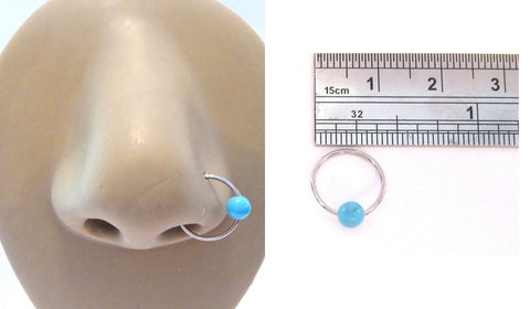 Surgical Steel Nose 10 mm Hoop Turquoise Blue Stone Ring 20 gauge 20g - I Love My Piercings!