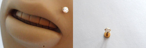 GOLD TITANIUM Clear CZ Crystal Monroe Lip Ring Stud Post Barbell 16 gauge 16g - I Love My Piercings!