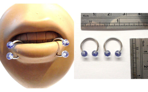 Surgical Steel Blue Glitter Balls Horseshoes Snake Bites Lip Hoops 16 gauge 16g - I Love My Piercings!