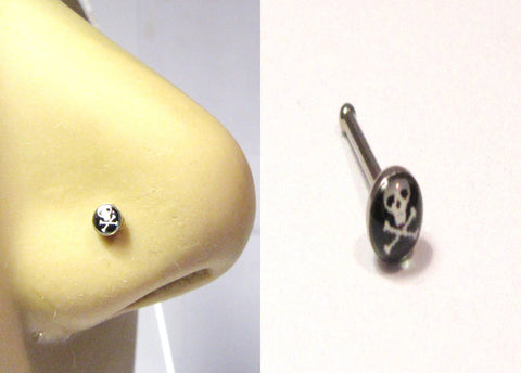 Surgical Steel Skull Crossbones Nose Bone Ball End Post Stud Ring 20 gauge 20g - I Love My Piercings!