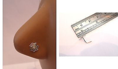 Sterling Silver Nose Stud Pin Ring L Shape Crystal Spider Web 20 gauge 20g - I Love My Piercings!