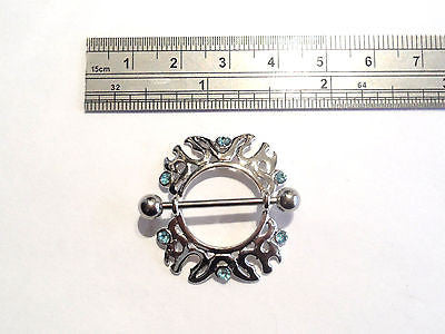 Surgical Steel AQUA CZ Crystal Tribal Hoop Nipple Ring SHIELD 14 gauge 14g - I Love My Piercings!