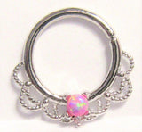 Surgical Steel Filigree Pink Opal Hoop Seamless 16 gauge - I Love My Piercings!