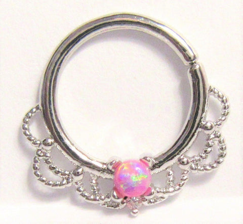 Surgical Steel Filigree Pink Opal Hoop Seamless 16 gauge - I Love My Piercings!