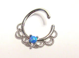 Surgical Steel Filigree Blue Opal Hoop Seamless 16 gauge - I Love My Piercings!