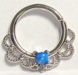 Surgical Steel Filigree Blue Opal Hoop Seamless 16 gauge - I Love My Piercings!