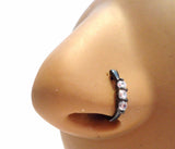 Black Titanium L Shape Nose Ring Stud Hoop Clear CZ Crystals 18 gauge 18g - I Love My Piercings!