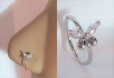 20G Nose Ring Hoop Clear CZ Diamond Crystal Butterfly Nose Ring 20 gauge Nose Jewelry Nostril Ring - I Love My Piercings!