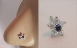 Surgical Steel Clear Blue Crystal Loaded Flower Ball End Nose Bone Stud 20 gauge - I Love My Piercings!