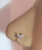 20G Nose Ring Hoop Clear CZ Diamond Crystal Butterfly Nose Ring 20 gauge Nose Jewelry Nostril Ring - I Love My Piercings!