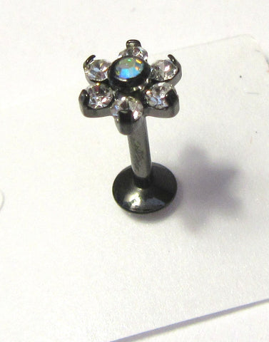 Black Titanium Cartilage Lip Earring Clear Crystal Flower Stud Bar 16 gauge 16g - I Love My Piercings!