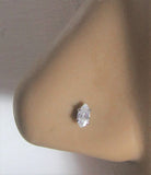 Surgical Steel Nose Stud Pin Ring L Shape Marquise Crystal Gem 18 gauge 18g - I Love My Piercings!