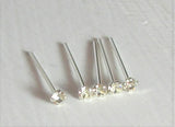 5  Sterling Silver Tiny 1 mm Crystal Gem Nose Studs Ubend Straight Pins 22 gauge - I Love My Piercings!