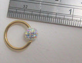 Gold AB Crystal Ball Captive Hoop Belly Navel Ring 16 gauge 16g 8 mm - I Love My Piercings!