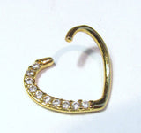 14k Yellow Gold Loaded Crystal Heart Cartilage Hoop Ring Seamless 16 gauge 16g - I Love My Piercings!