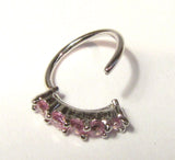 Surgical Steel 5 Pink CZ Crystals Seamless Hoop Ring 20 gauge 20g 8 mm - I Love My Piercings!