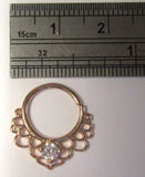 18K Rose Gold Plated 9 mm Filigree Solitaire Seamless Hoop 16 gauge - I Love My Piercings!