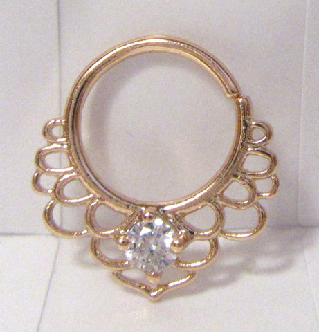 18K Rose Gold Plated 9 mm Filigree Solitaire Seamless Hoop 16 gauge - I Love My Piercings!