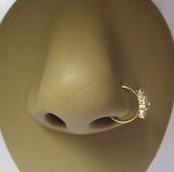 18k Gold Plated 3 Clear Crystal Cup Setting Nose Nostril Hoop Ring 20 gauge 20g - I Love My Piercings!