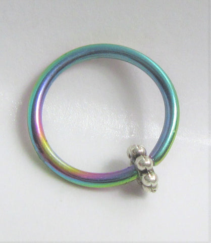 Flower Bead Solitaire Oil Slick Seamless Ear Cartilage Earring Hoop 16G 16 Gauge - I Love My Piercings!