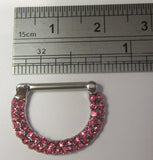 Surgical Steel Loaded Pink Crystal Half Hoop Nipple Straight Barbell 14 gauge - I Love My Piercings!