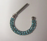 Surgical Steel Loaded Aqua Crystal Half Hoop Nipple Straight Barbell 14 gauge - I Love My Piercings!