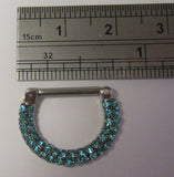 Surgical Steel Loaded Aqua Crystal Half Hoop Nipple Straight Barbell 14 gauge - I Love My Piercings!