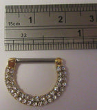 18k Gold Plated Loaded Clear Crystal Half Hoop Nipple Straight Barbell 14 gauge - I Love My Piercings!