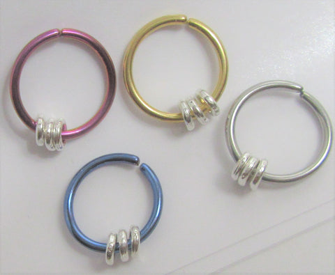 Surgical Steel Titanium Triple Hoops Fancy Dangle Round Hoop Ring 16G 16 gauge - I Love My Piercings!