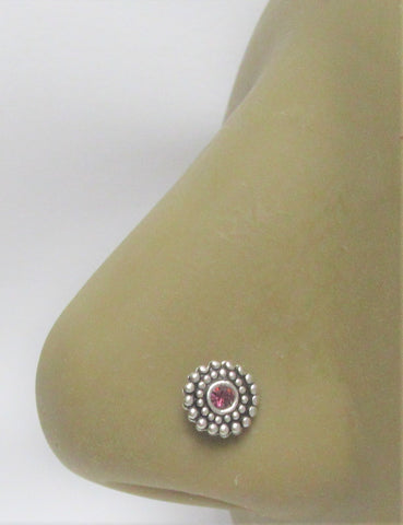 Sterling Silver Purple Beaded Ornate Nose Bent L Shape Stud Pin Post 20 gauge 20g - I Love My Piercings!