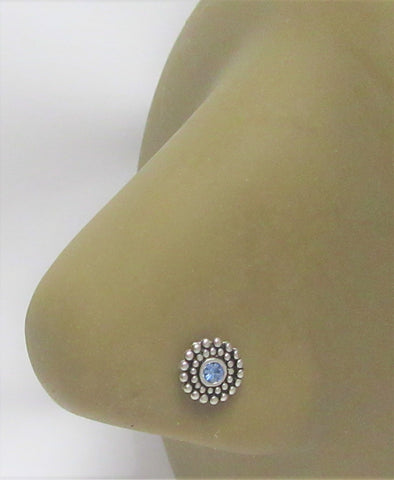 Sterling Silver Blue Beaded Ornate Nose Bent L Shape Stud Pin Post 20 gauge 20g - I Love My Piercings!