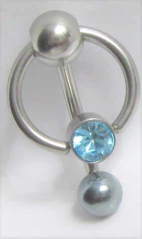 Flat Aqua Crystal Gem Hoop Dangle VCH Vertical Clit Clitoral Hood Ring Bar 14g - I Love My Piercings!