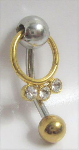 Gold Titanium Clear Crystal Gem Hoop Dangle VCH Vertical Clitoral Hood Bar 14g - I Love My Piercings!