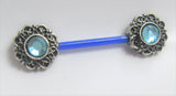 Flexible Metal Sensitive Blue Gem Ornate Nipple No Metal Bar Ring Bioplast 14g - I Love My Piercings!