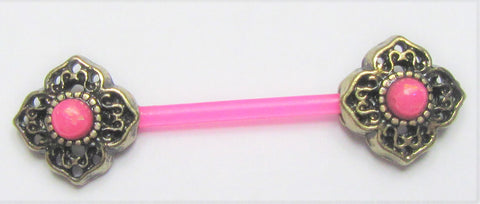 Flexible Metal Sensitive Pink Opal Star Flower Nipple No Metal Bar Bioplast 14g - I Love My Piercings!