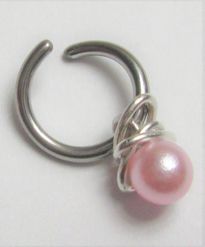 Horizontal Hood Clit Clitoral HCH Pink Pearl Ball Accents Dangle Hoop Ring 16G - I Love My Piercings!