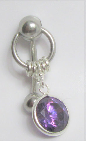 Purple CZ Gem Crystal Dangle VCH Vertical Clitoral Clit Hood Bar Post Ring 14g - I Love My Piercings!