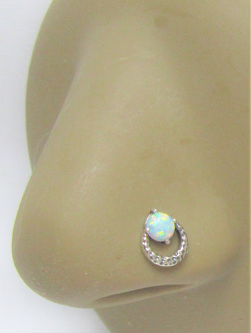 Sterling Silver White Opal Hoop L Shape Post Pin Stud Nose Ring 20 gauge 20g - I Love My Piercings!