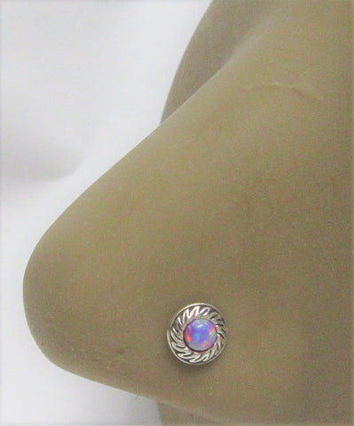 Sterling Silver Mauve Opal Swirl L Shape Post Pin Stud Nose Ring 20 gauge 20g - I Love My Piercings!