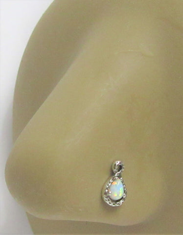 Sterling Silver Infinity White Opal L Shape Post Pin Stud Nose Ring 20 gauge 20g - I Love My Piercings!