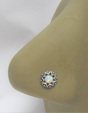 Sterling Silver Fire White Opal Star Flower L Shape Post Pin Stud Nose Ring 20g - I Love My Piercings!