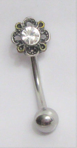 Crystal Flower Ornate VCH Vertical Clitoral Clit Hood Bar Post Ring 14 gauge 14G - I Love My Piercings!