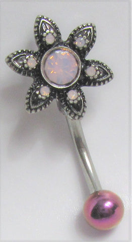 Iced Pink Crystal Flower VCH Vertical Clitoral Clit Hood Ring Barbell 14G - I Love My Piercings!