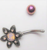 Iced Pink Crystal Flower VCH Vertical Clitoral Clit Hood Ring Barbell 14G - I Love My Piercings!