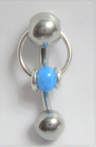 Pearled Blue Accents Dangle VCH Vertical Clitoral Clit Hood Bar Post Ring 14g - I Love My Piercings!