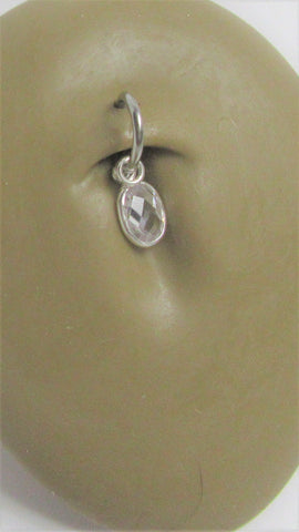 Sterling Silver Seamless Oval Faceted Clear Crystal Belly Hoop Ring Jewelry 16 gauge 16G - I Love My Piercings!