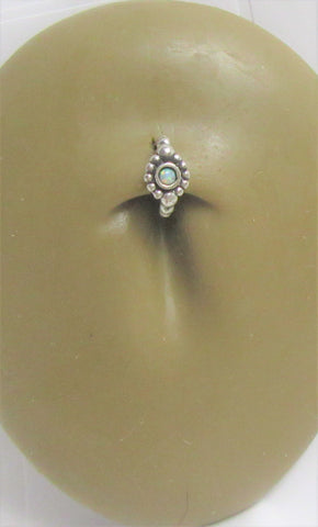 Sterling Silver Seamless Beaded White Opal Belly Hoop Ring Jewelry 16 gauge 16G - I Love My Piercings!